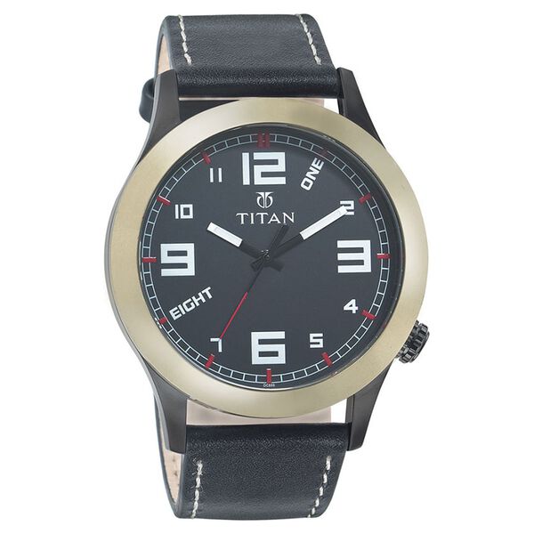 Titan Quartz Analog Black Dial Leather Strap Watch for Men - image number 0