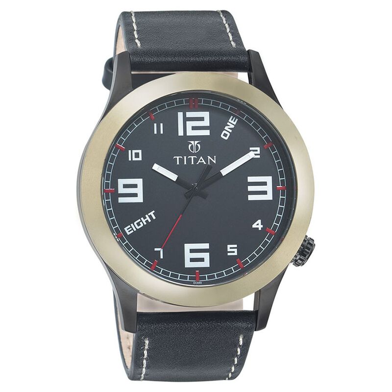 Titan Quartz Analog Black Dial Leather Strap Watch for Men