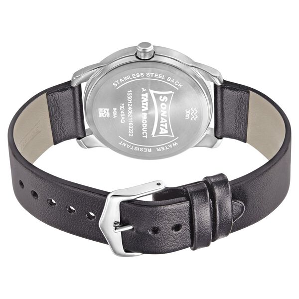 Sonata RPM Quartz Analog with Day and Date Black Dial Leather Strap Watch for Men - image number 3