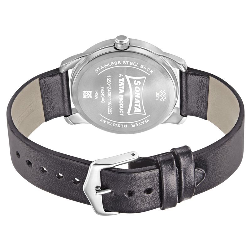 Sonata RPM Quartz Analog with Day and Date Black Dial Leather Strap Watch for Men - image number 3