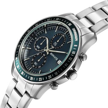Sonata Chronos Quartz Analog with Date Blue Dial Silver Colour Stainless Steel Strap Watch For Men