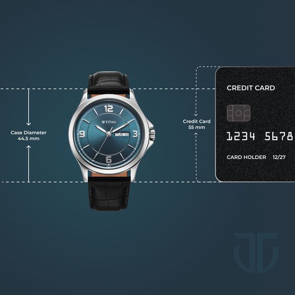 Titan Neo Arabic Analog with Day Date Teal Blue Dial Black Leather Strap Watch for Men - image number 3