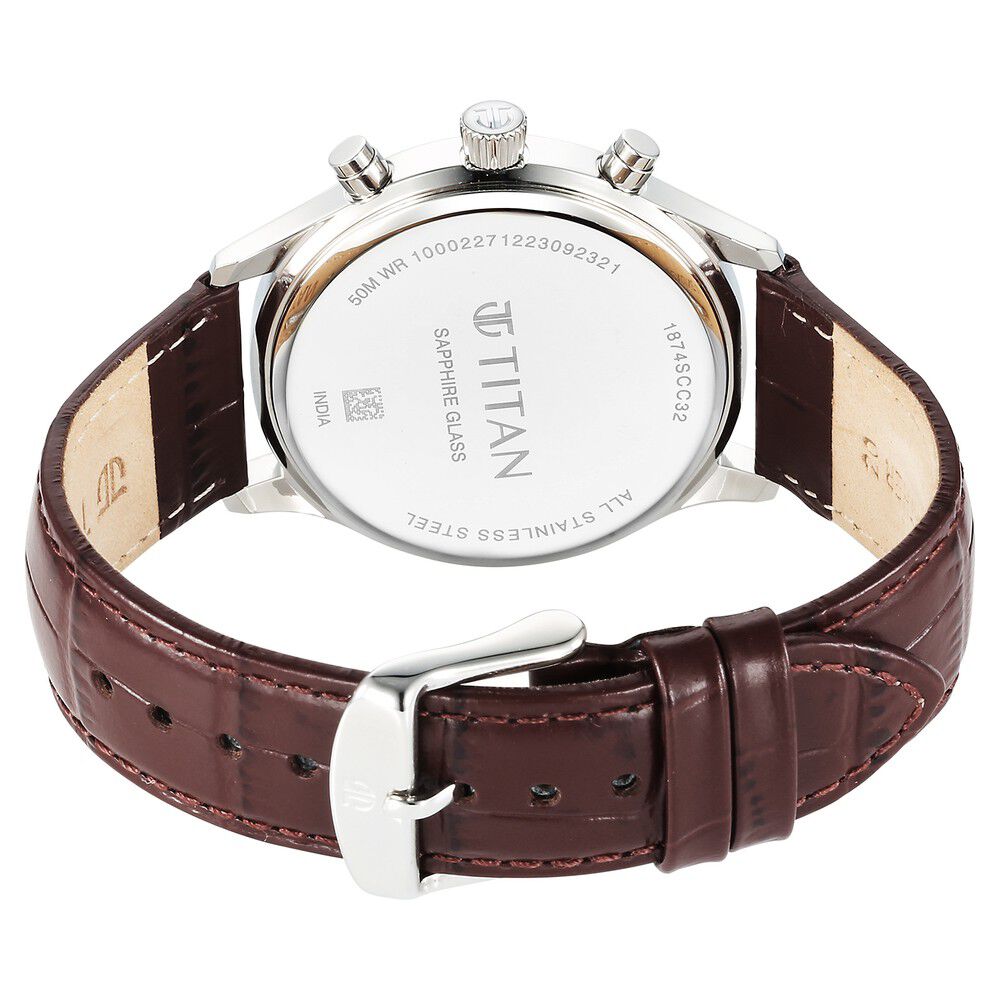 Buy Online Titan Sapphire Multifunction Quartz Analog with Day and Date White Dial Leather Strap Watch for Men 1874sl03 Titan