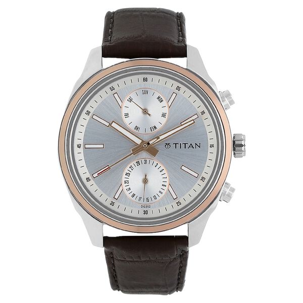 Titan Quartz Multifunction Silver Dial Leather Strap Watch for Men - image number 0