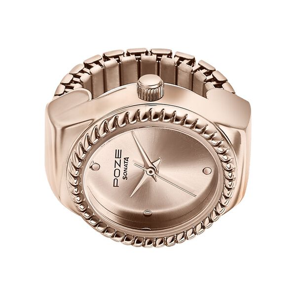 Sonata Poze Quartz Analog Rose Gold Dial Rose Gold Color Stainless Steel Strap Ring Watch For Women - image number 4