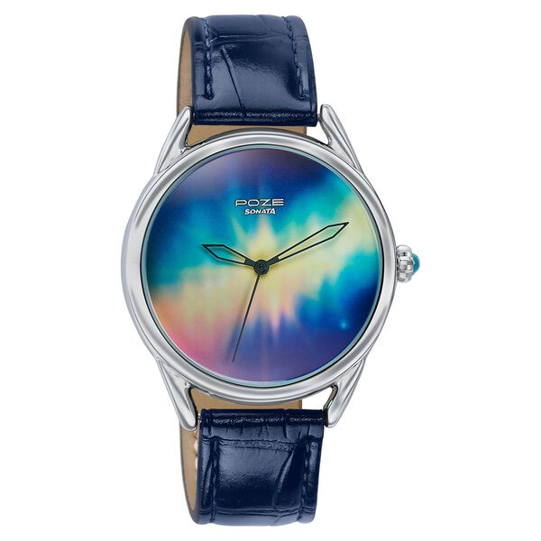 Northern Lights Inspired Poze By Sonata Quartz Analog Blue Dial Blue Leather Strap Watch - image number 2