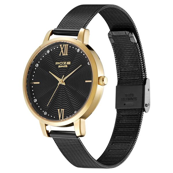 Poze by Sonata Quartz Analog Black Dial Stainless Steel Strap Watch for Women - image number 2