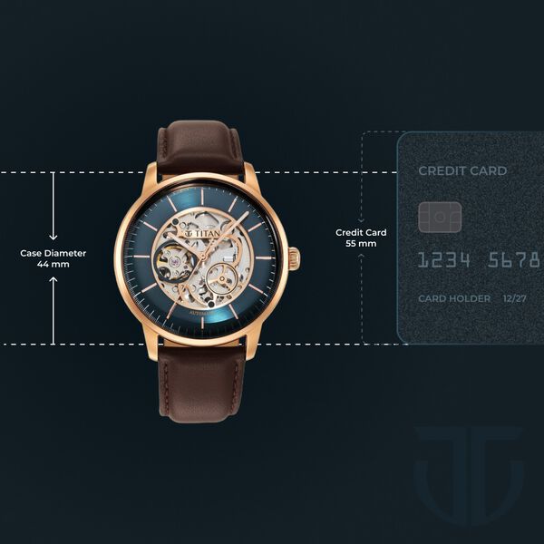 Titan Skeletal Automatic Blue Dial Brown Leather Strap Watch for Men - image number 7