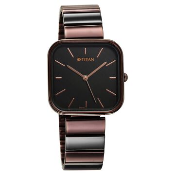 Titan Purple Stackables Quartz Analog Black Dial Two Toned Stainless Steel Strap Watch For Women