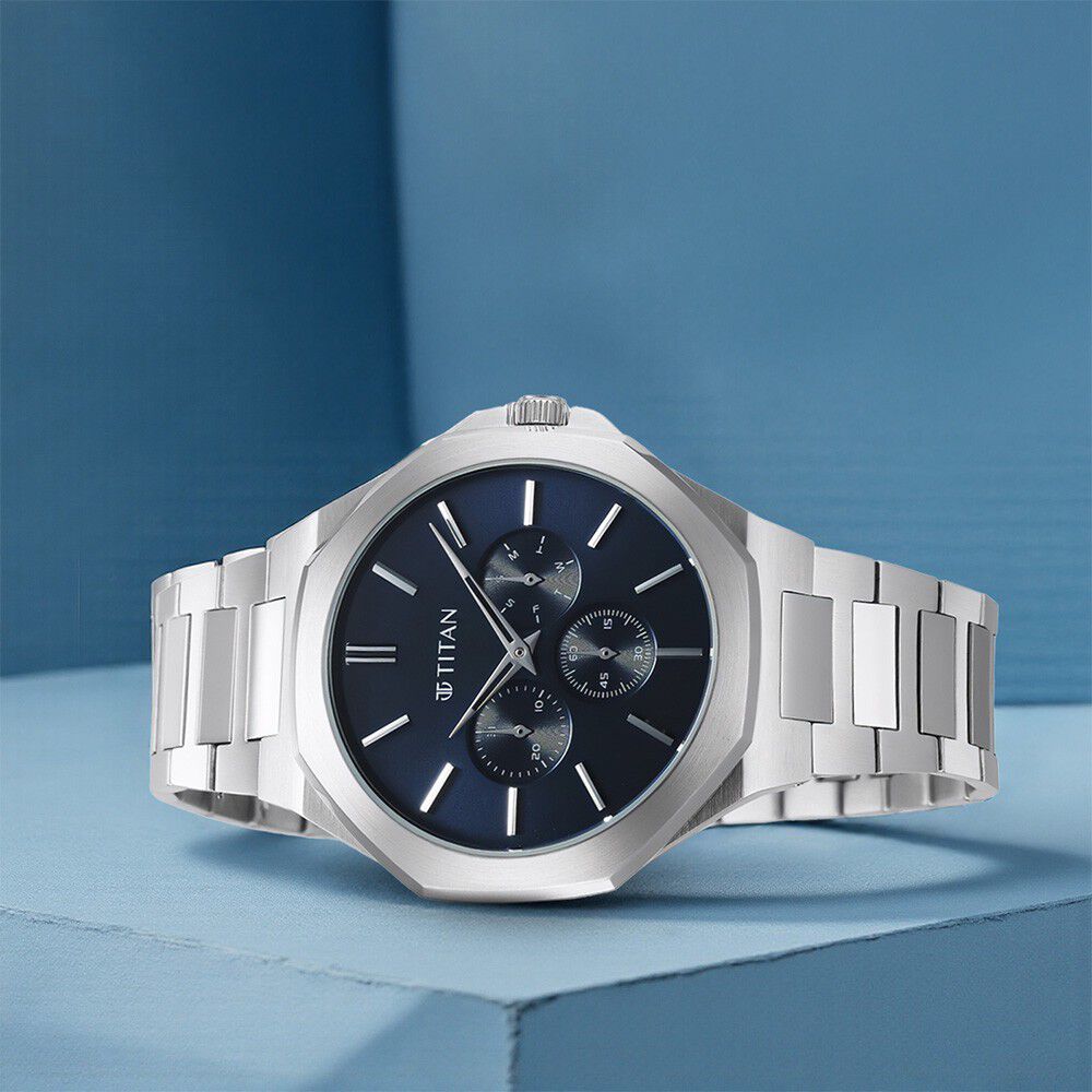 Titan Classic Slim Multifunction Quartz Multifunction Blue Dial Stainless Steel Strap Watch For Men-picture-26