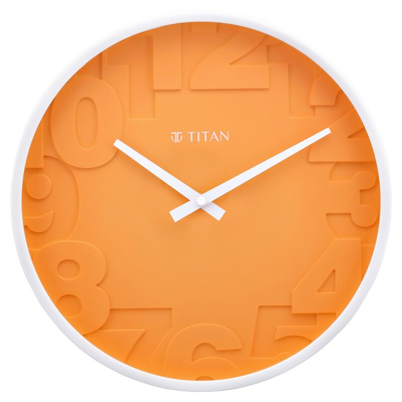Buy Online Titan Contemporary Orange Wall Clock with Overlayed numbers
