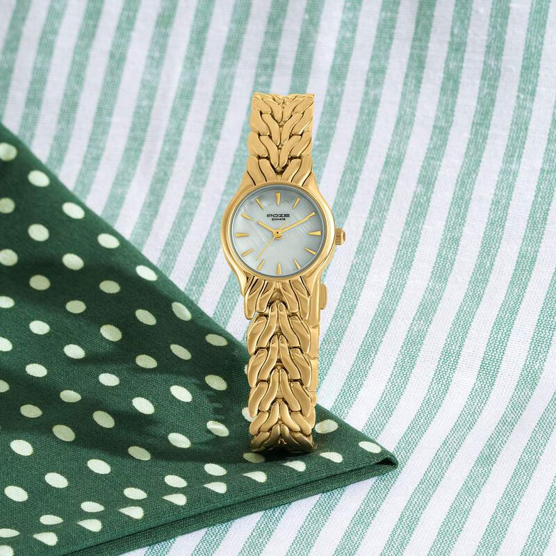 Poze Poze Quartz Analog White Dial Golden Metal Strap Watch For Women
