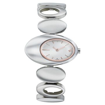 Fastrack Hitlist Quartz Analog White Dial Stainless Steel Strap Watch for Girls