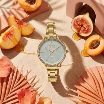 Poze By Sonata Quartz Analog White Dial Golden Stainless Steel Strap Watch For Women
