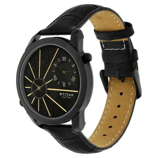 Titan Quartz Analog Black Dial Leather Strap Watch for Men - image number 1