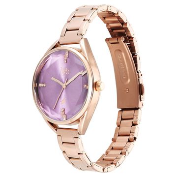 Fastrack Vyb Aurora Quartz Analog Purple Dial Rose Gold Color Metal Strap Watch For Girls