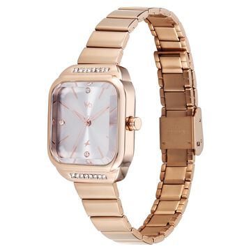Vyb Seeker By Fastrack Quartz Analog Grey Dial Rose Gold Stainless Steel Strap Watch For Girls