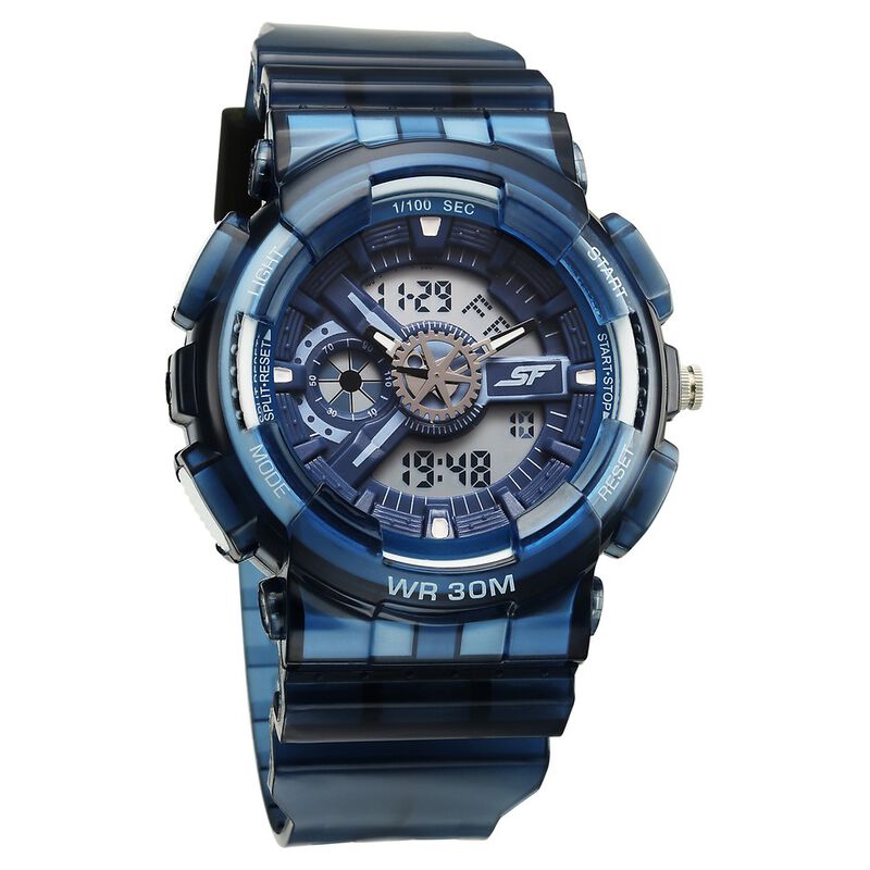 Sonata SF Spectra Quartz Digital Blue Dial Translucent Blue PU Strap Watch For Men