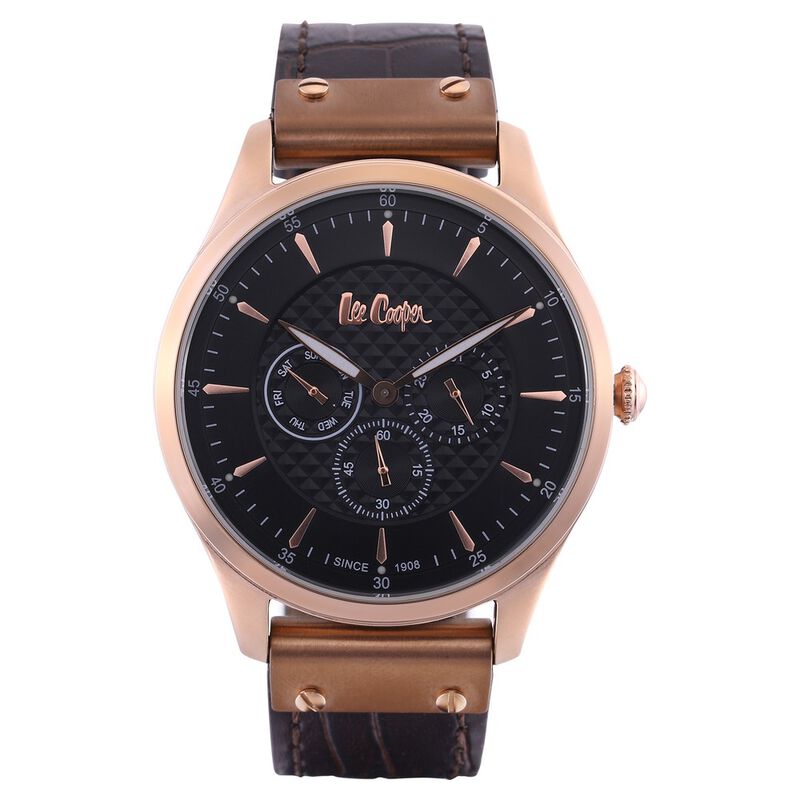 Buy Online Lee Cooper Quartz Chronograph Black Dial Leather Strap Watch ...