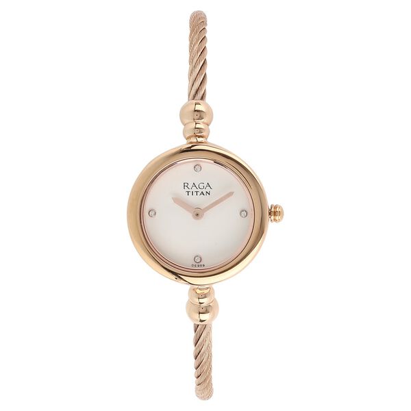 Titan Quartz Analog White Dial Rose Gold Metal Strap Watch For Women - image number 0