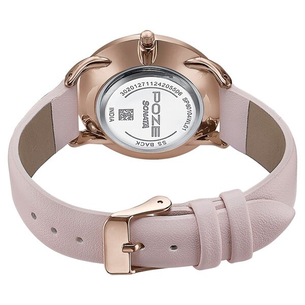Sonata Poze Quartz Analog Pink Dial Leather Strap Watch For Women - image number 4