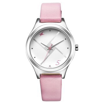 Fastrack Stunners Silver Dial Leather Strap Watch for Girls