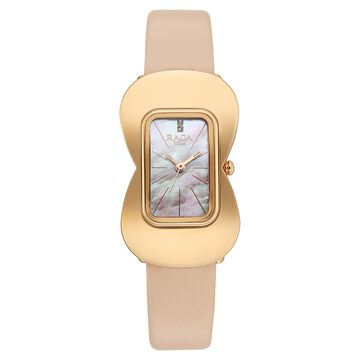 Titan Raga Glimmers Quartz Analog Pink Mother Of Pearl Dial Pink Leather Strap Watch For Women