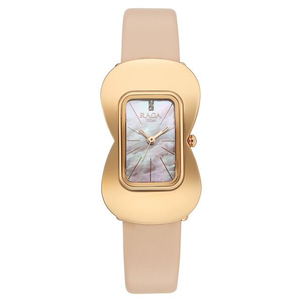 Titan Raga Glimmers Quartz Analog Pink Mother Of Pearl Dial Pink Leather Strap Watch For Women - image number 1
