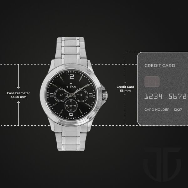Titan Quartz Multifunction Black Dial Stainless Steel Strap Watch for Men - image number 2