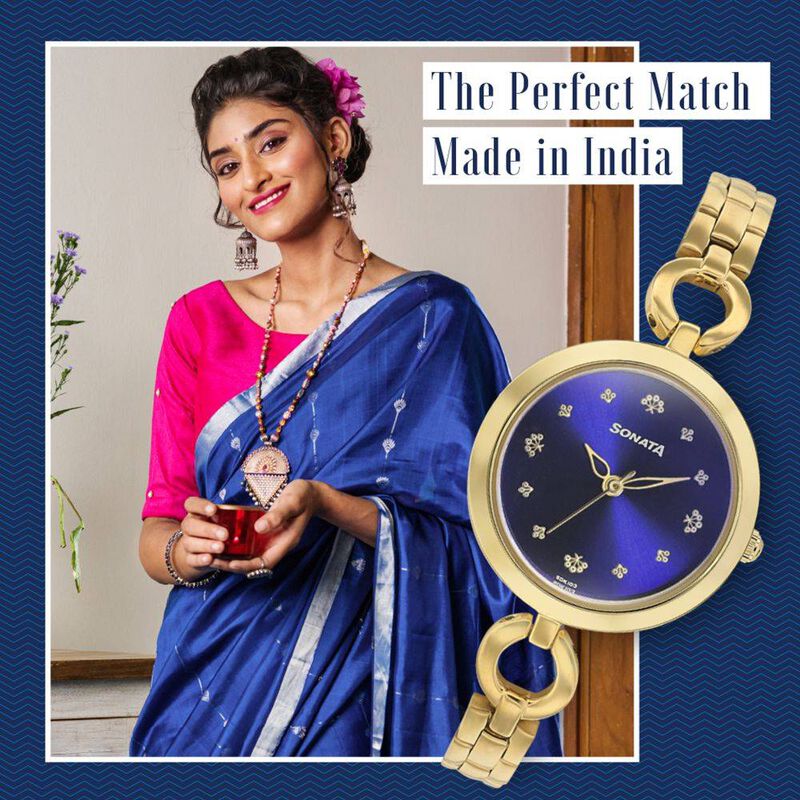 Sonata Wedding Blue Dial Women Watch With Stainless Steel Strap