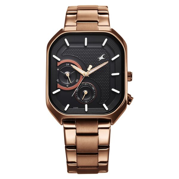 Fastrack Groove Multifunction Black Dial Metal Strap Guy's Watch with Lume indices - image number 1