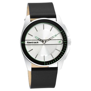 Fastrack Wear Your Look Quartz Analog Silver Dial Leather Strap Watch for Guys