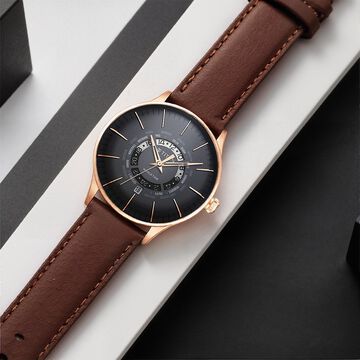 Titan Black Dial World Time with Date Stainless Steel Strap Watch for Men