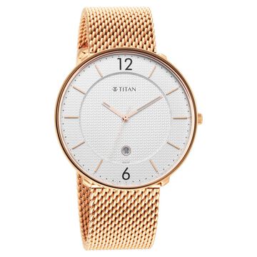 Titan - Black and Gold Collection - Quartz Analog Silver Dial Rose Gold Stainless Steel Strap watch for Men