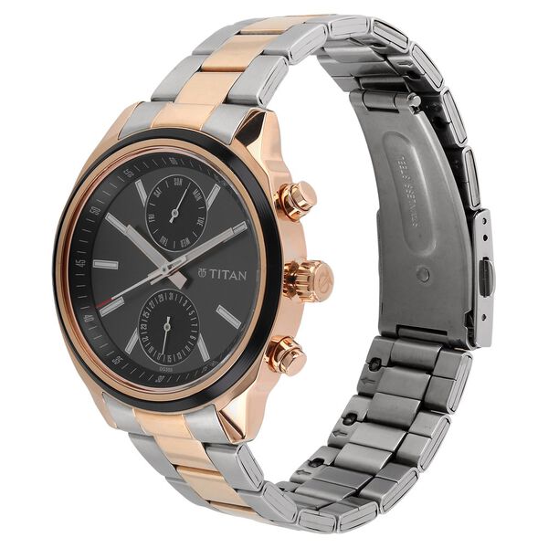 Titan Men's Metropolitan Luxe: Multifunction Black Dial with Two-Tone Stainless Steel Bracelet Watch - image number 1