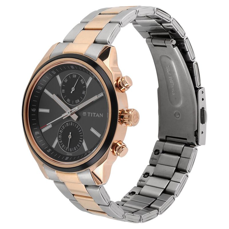 Titan Men's Metropolitan Luxe: Multifunction Black Dial with Two-Tone Stainless Steel Bracelet Watch - image number 1