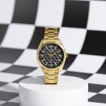 Sonata Poze Quartz Analog Two Toned Dial Golden Colour Stainless Steel Strap Watch For Men