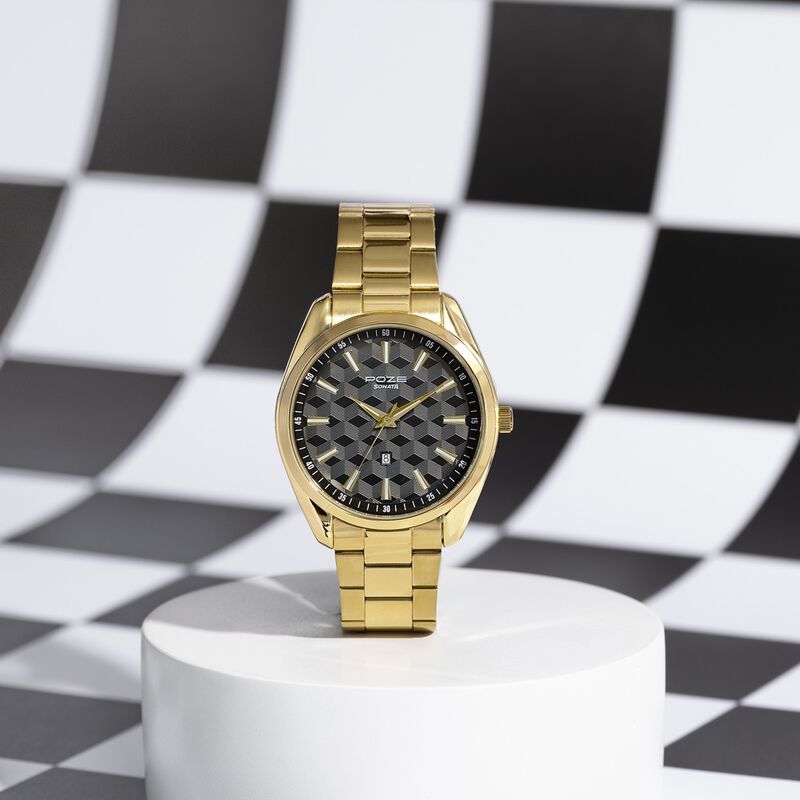 Sonata Poze Quartz Analog Two Toned Dial Golden Colour Stainless Steel Strap Watch For Men