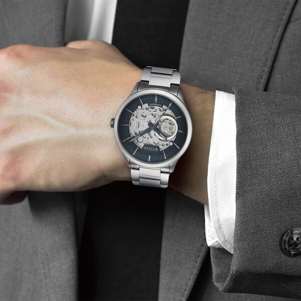 Titan Metal Mechanicals Blue Dial Silver Stainless Steel Strap Watch for Men - image number 7