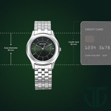Titan Karishma Zing Quartz Analog Green Dial Silver Stainless Steel Strap Watch For Men - 35 mm Dial Size&nbsp;- Small Dial