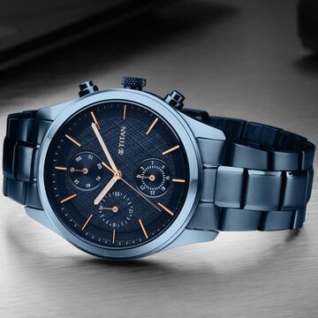 Titan Men's Trendsetter Watch: Chic Blue Dial & Two-Tone Strap