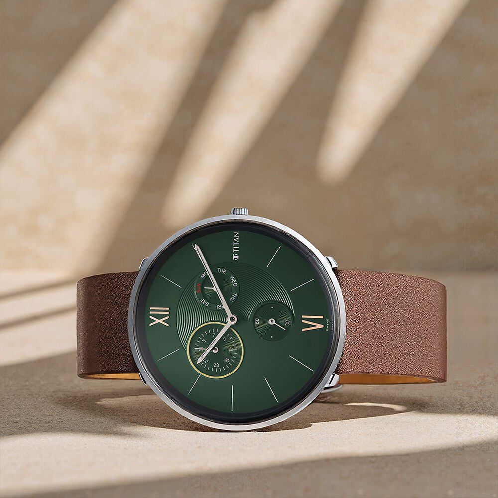 Titan Slim Quartz Multifunction Teal Dial Quartz Stainless Steel Strap watch for Men-image-3