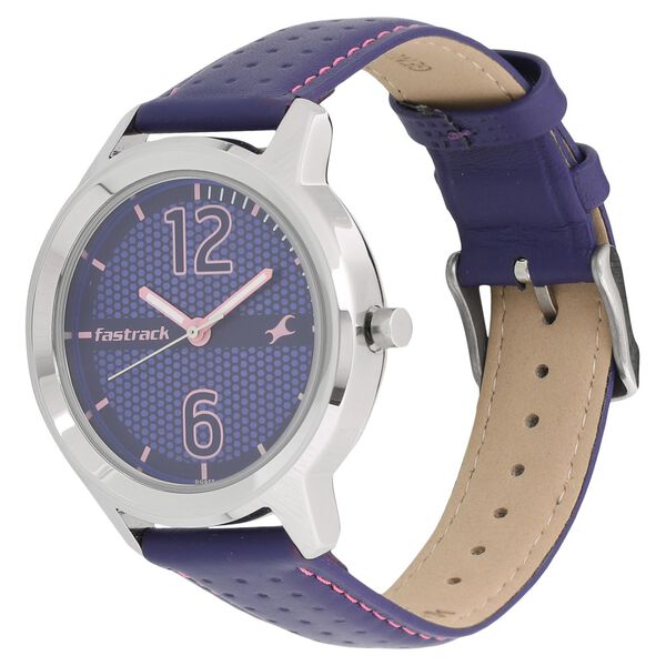 Fastrack Loopholes Quartz Analog Purple Dial Leather Strap Watch for Girls - image number 1