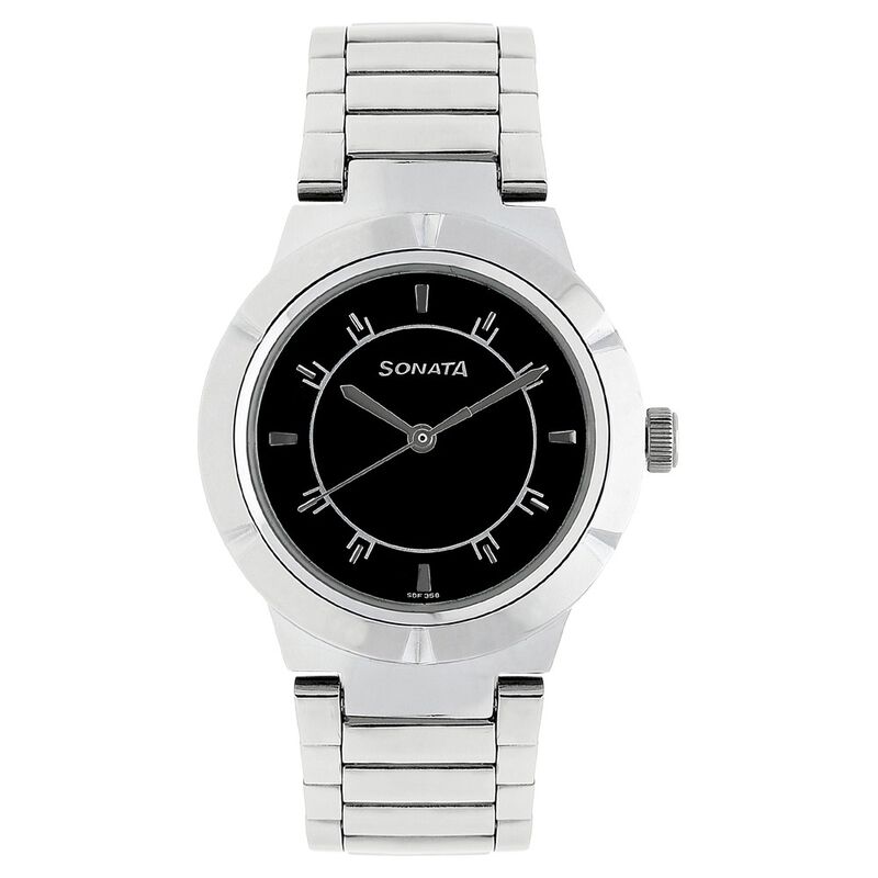 Sonata Quartz Analog Black Dial Metal Strap Watch for Women