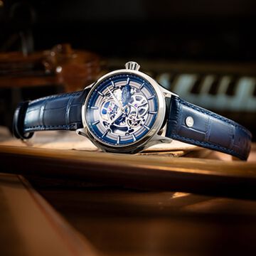 Roamer Competence Skeleton IV Quartz Analog Blue Dial Blue Leather Strap Watch For Men