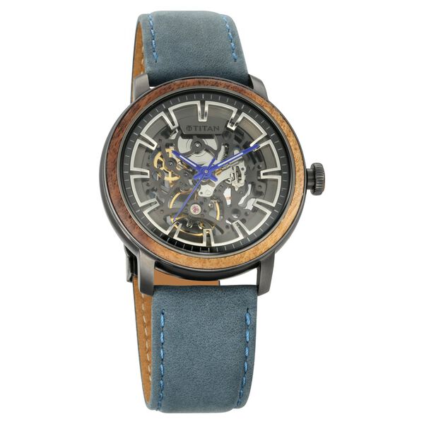 Titan Magnate Automatic Grey Dial Blue Leather Strap Watch for Men - image number 1