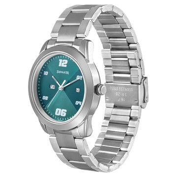 Sonata RPM Quartz Analog with Day and Date Green Dial Stainless Steel Strap Watch for Men