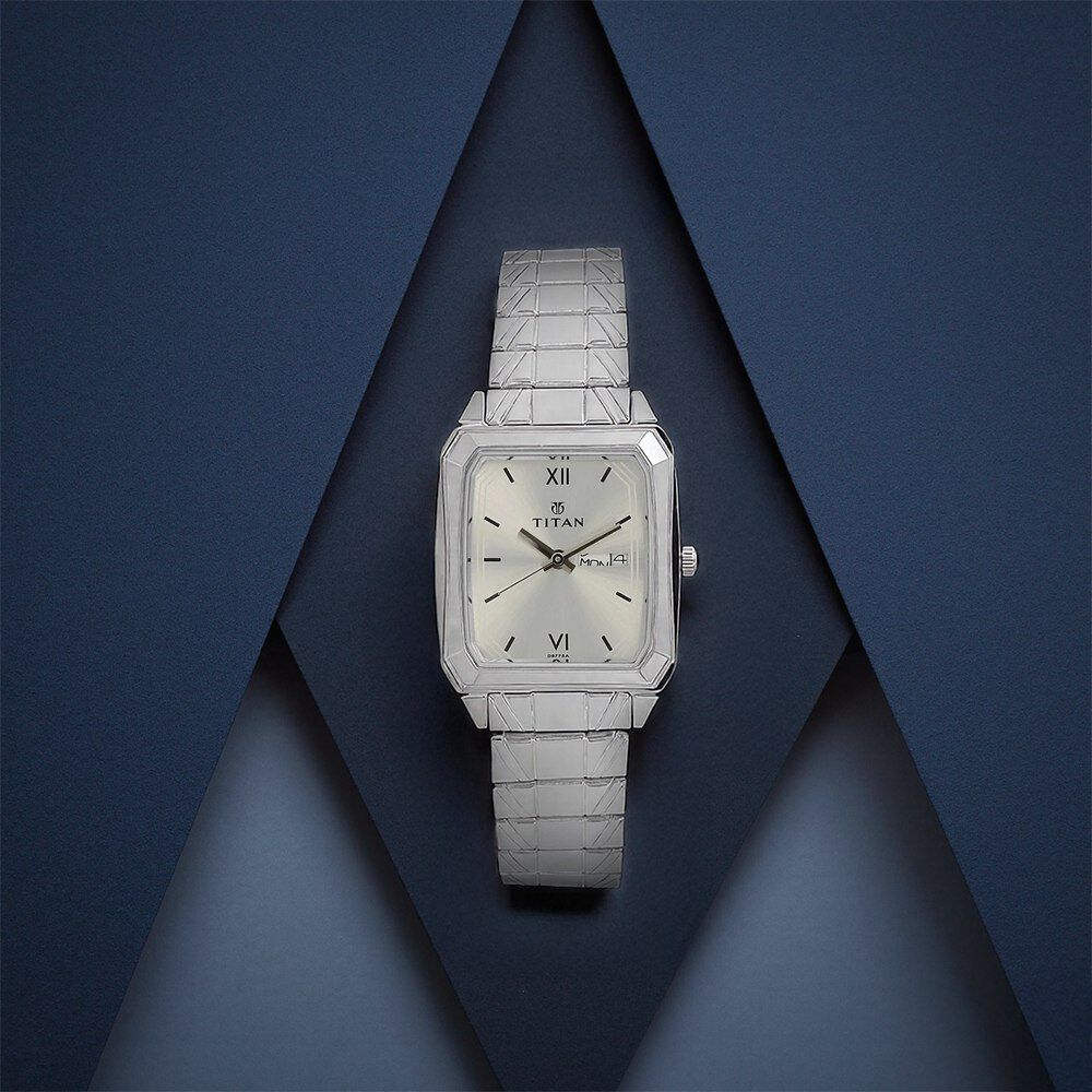 Titan Quartz Analog with Day and Date Silver Dial Silver Stainless Steel Strap Rectangular Shaped Watch For Men-image-47