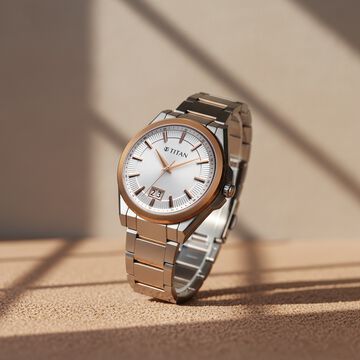 Titan Classique Big Date Analog with Silver Dial Dual Tone Stainless Steel Strap Watch for Men