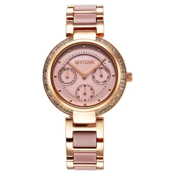 Titan Acetate Mother Of Pearl Quartz Multifunction Strap watch for Women - image number 0